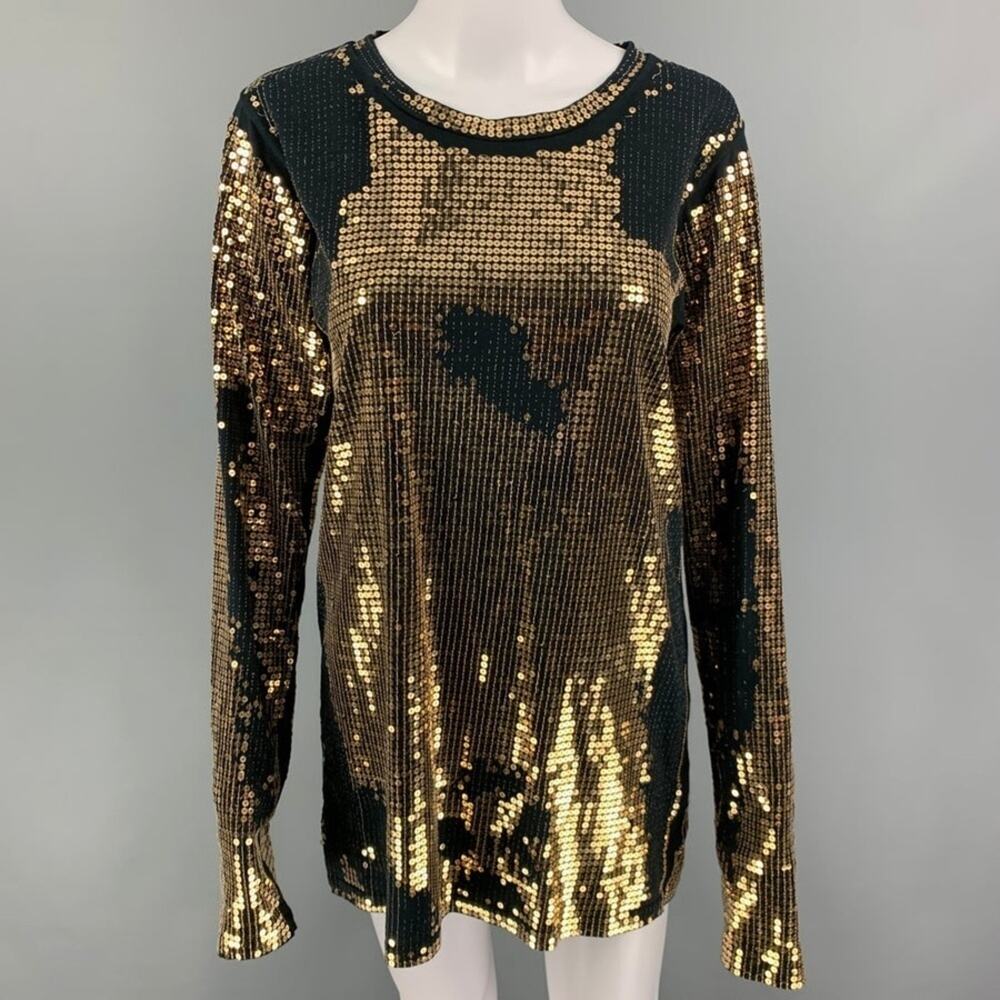 BALMAIN hand sewn sequin top shirt long sleeve distressed look size small